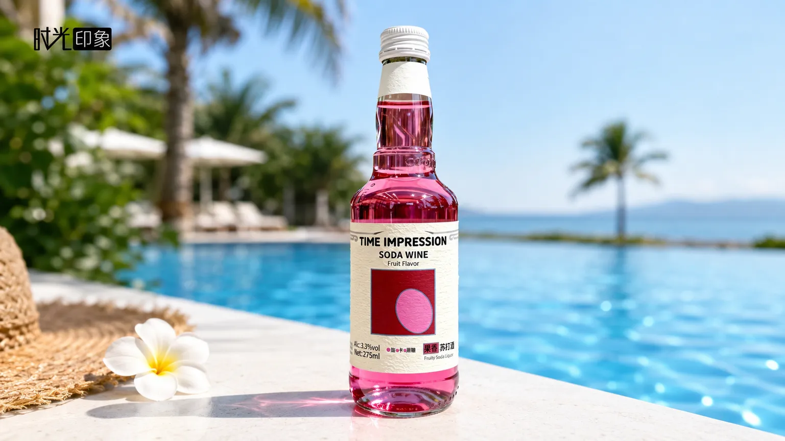 Time Impression soda wine bottle shown fully with the complete bottle visible